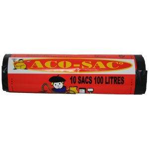 Sacs poubelle 100 Litres - noir - rouleau de 10 sacs