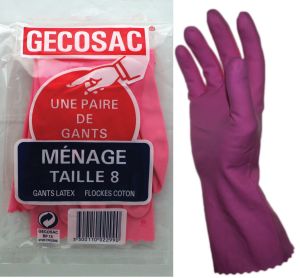 Paire de gants ménagers T8 latex flockés coton