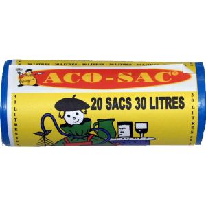 Sacs poubelle 30 Litres - bleu - rouleau de 20 sacs